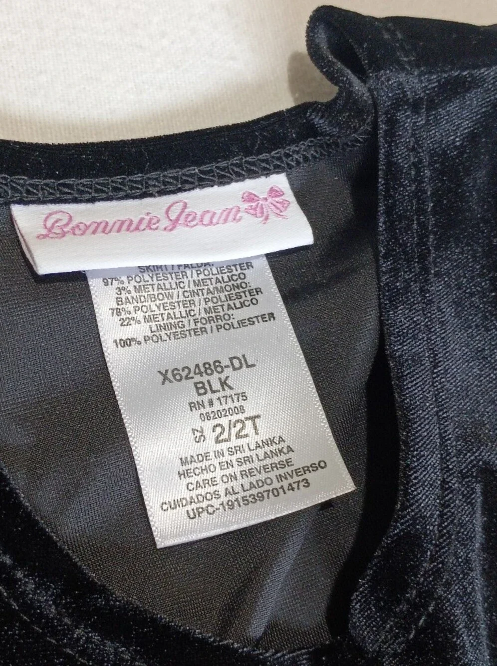 Bonnie Jean Sz 2T Party Dress Velvet Bodice Rainbow Bow Silver Black Ruffled